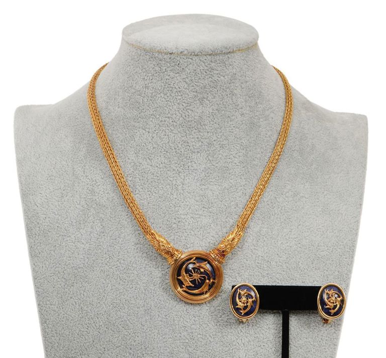 Ilias Lalaounis Vintage 18K YG & Sodalite Set