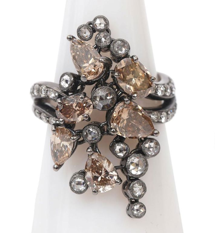 Contemporary Style Cognac Diamond & Gold Ring