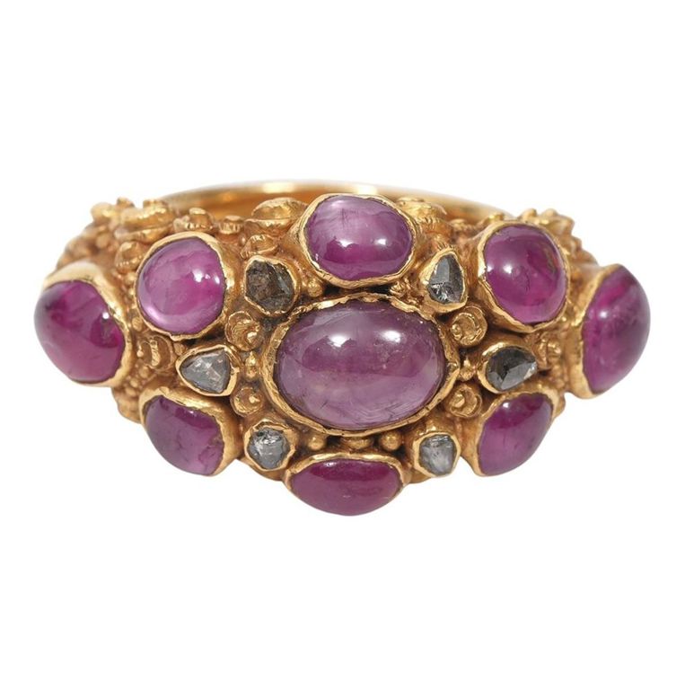 Etruscan Revival Style Ruby & 22K YG Ring