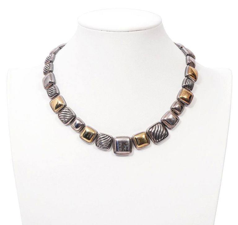 David Yurman 'Chiclet' 18K YG & Sterling Necklace