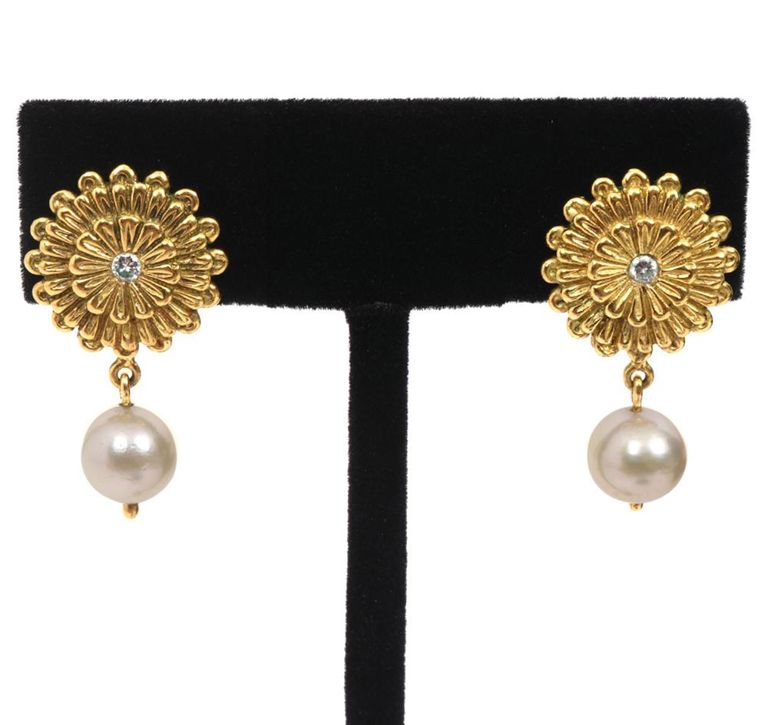 Pr. Seidengang 18K YG Pearl & Diamond Earrings