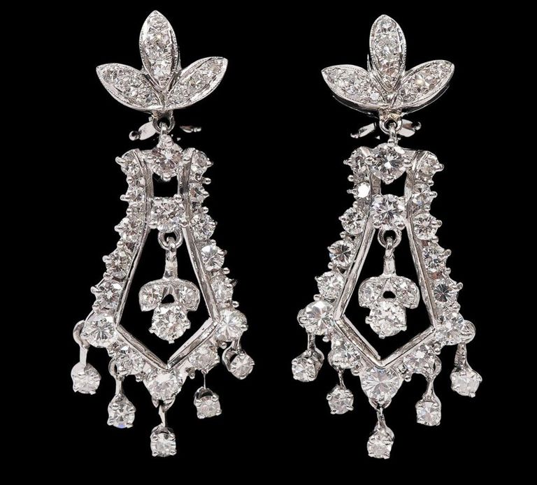 Pr. Diamond & 14K WG Articulated Pierced Earrings