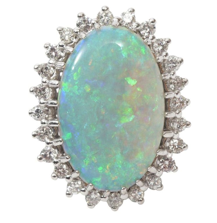 Lady's Dramatic Opal, Diamond & 14K WG Ring