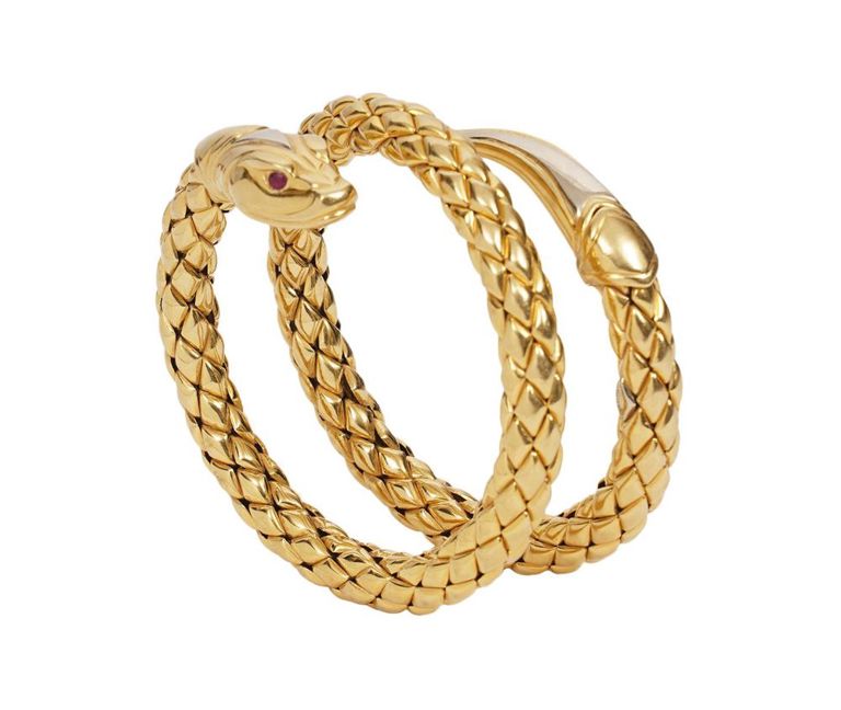 Chimento 18K Gold & Ruby Snake Coil Bracelet