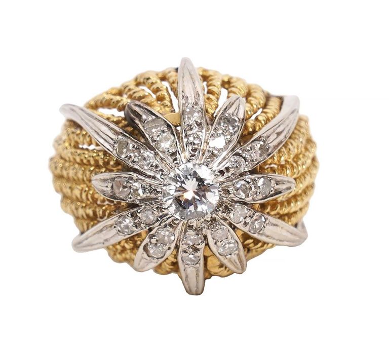 Diamond & 18K Two Tone Dome Starburst Ring