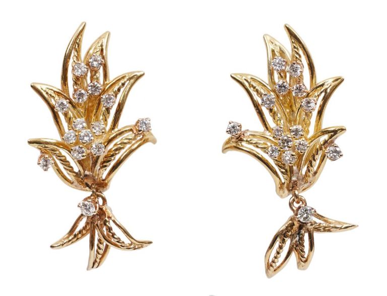14K YG & Diamond Spray Articulated Earrings