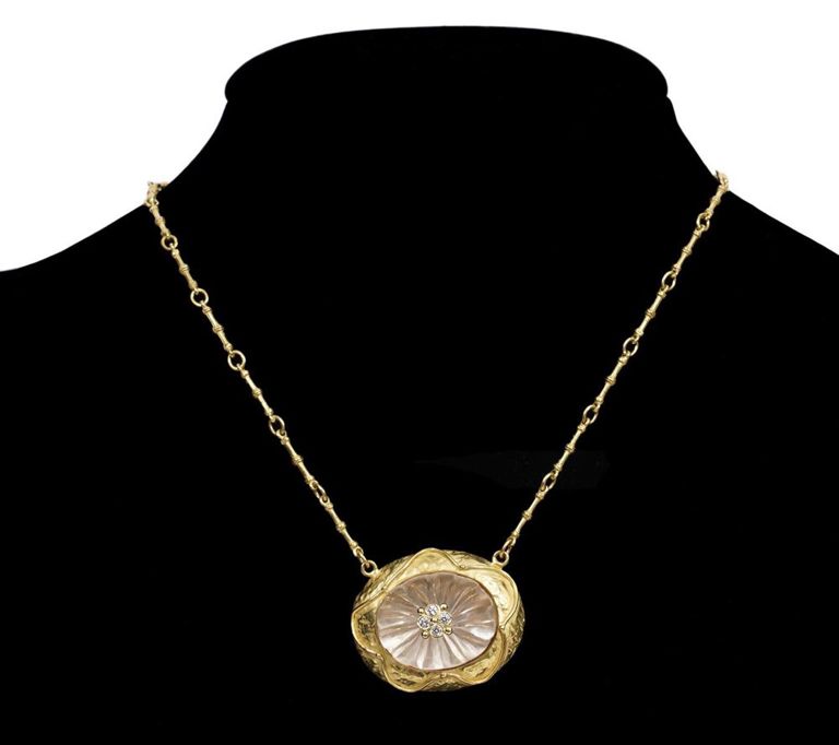 18K YG Rock Crystal & Diamond Necklace