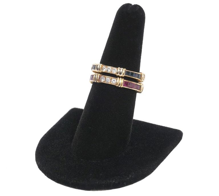 Two Cartier Sapphire, Ruby & Diamond Gold Bands