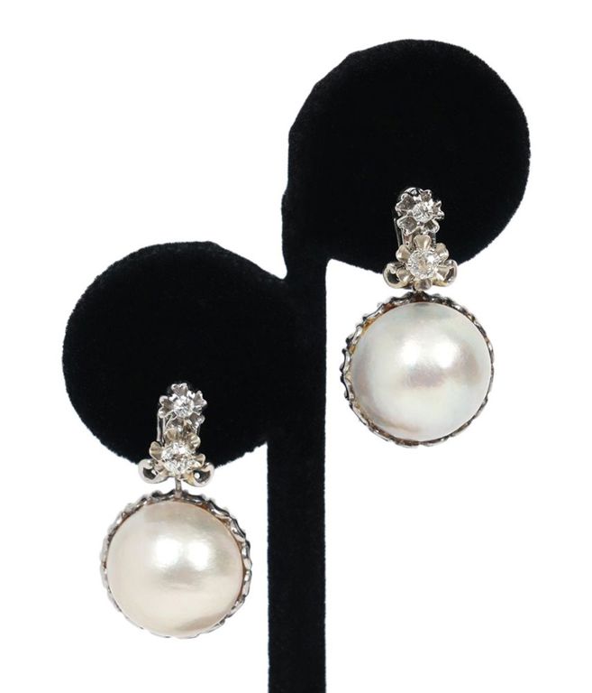 Diamond, Mabe Pearl & 14K WG Articulated Earrings