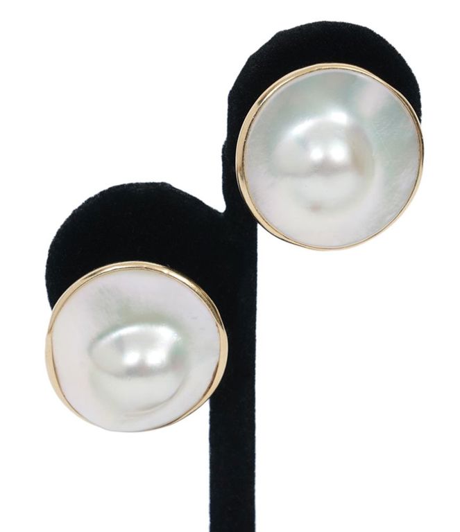 Peter Bramm Mabe Blister Pearl & 14K YG Earrings