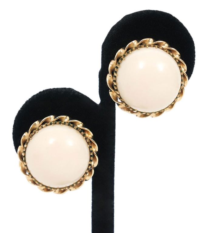 Angel Skin Coral & 14K YG Omega Clip Earrings