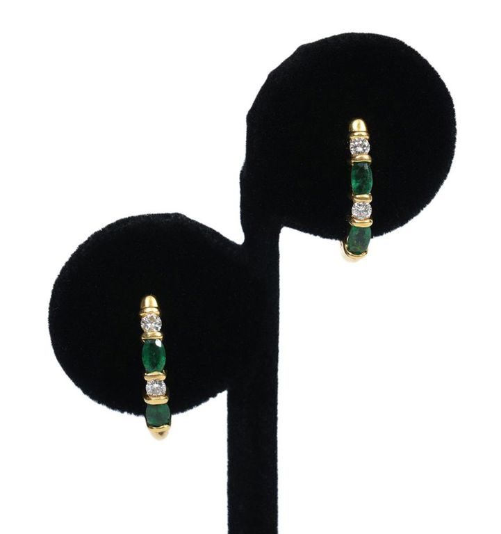 Pr. Diamond, Emerald & 18K YG Pierced Earrings