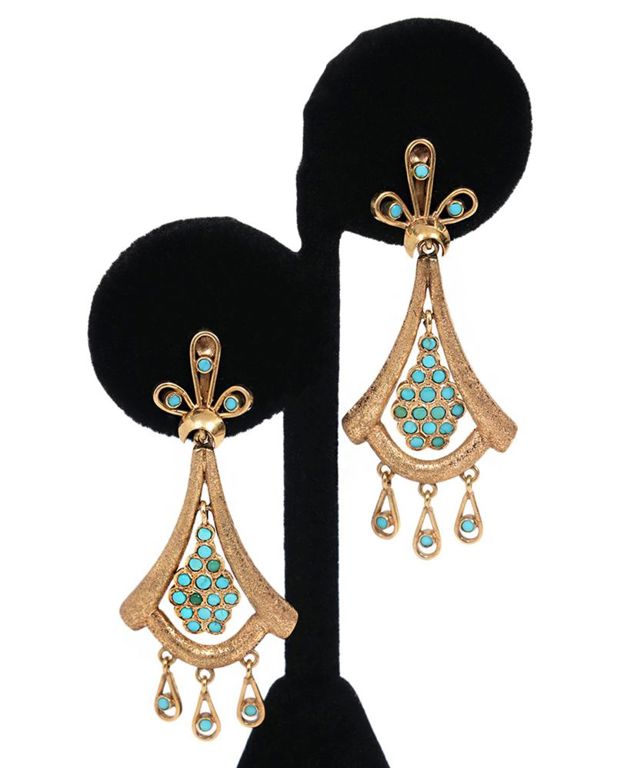 Turquoise & 14K YG Articulated Clip Earrings