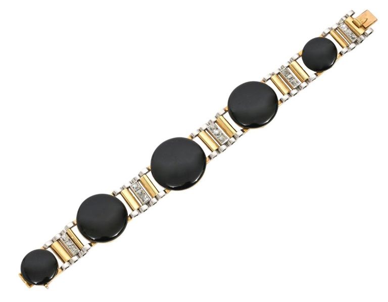 Diamond, Onyx & 18K Y/WG Flexible Link Bracelet