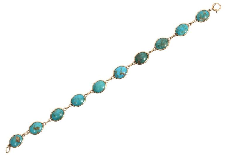 14K YG and Carved Turquoise Link Bracelet