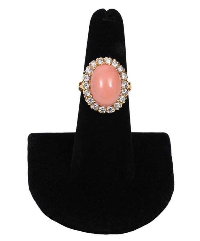 Angel Skin Coral, Diamond & 18K YG Halo Ring