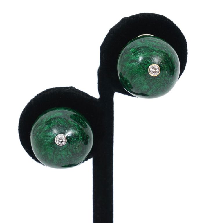 14K YG Diamond & Enamel Pierced Clip Earrings