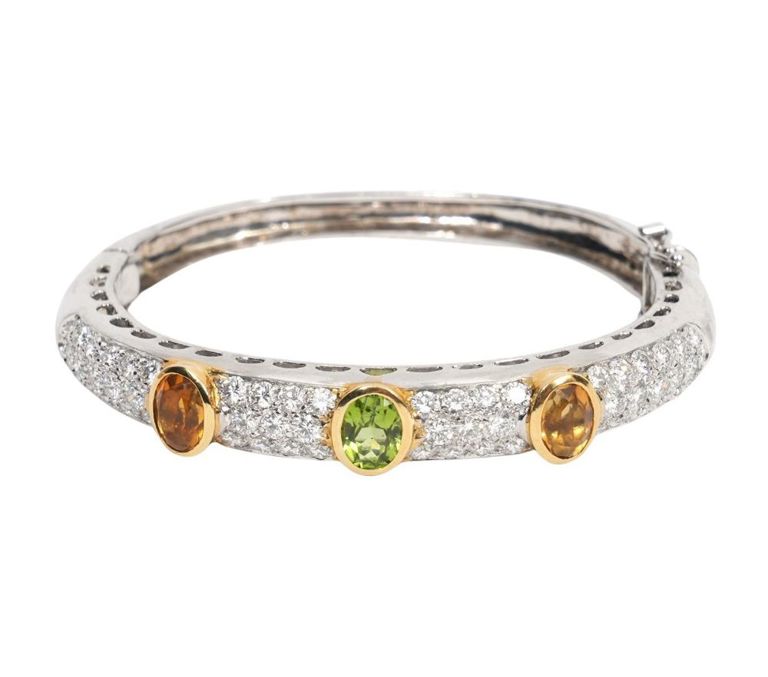 Diamond, Citrine & Peridot 18K WG Bangle Bracelet