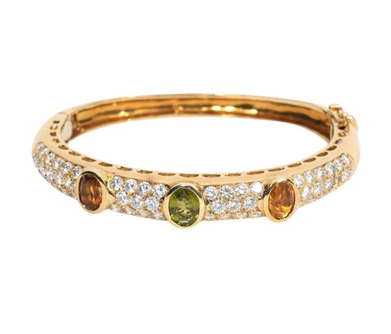 Diamond, Citrine & Peridot 18K YG Bangle Bracelet