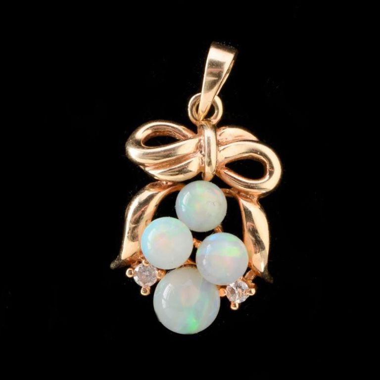 14K, Opal and Diamond Pendant.