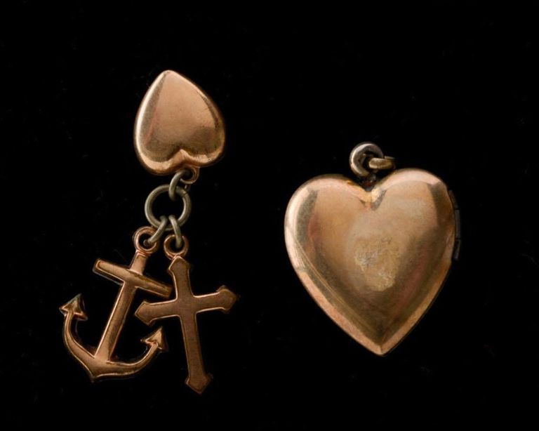 Gold-Filled U.S. Navy Locket and Three Charms.
