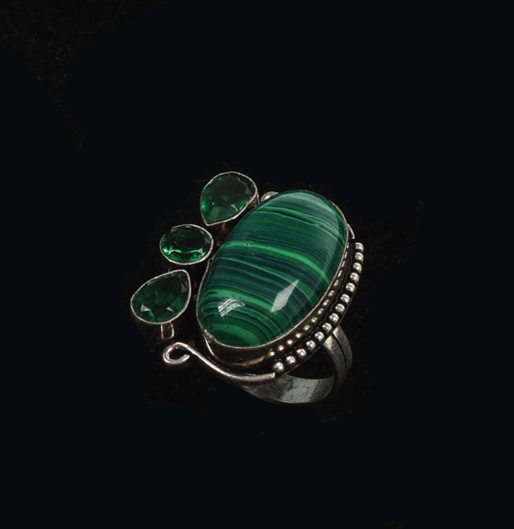Malachite and Green Stone Sterling Ring.