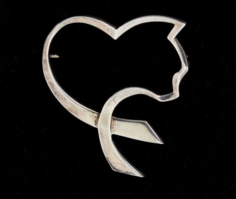 Paloma Picasso Sterling Heart Cat Pin.