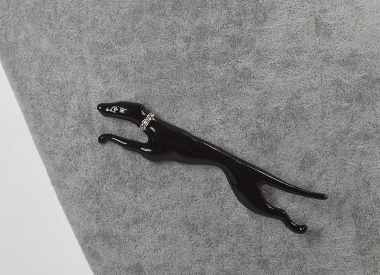 Enameled Dog with Rhinestone Collar Brooch.