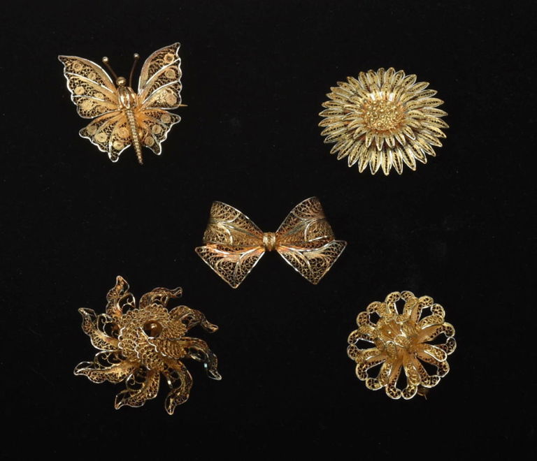 Six Pairs of Filligre Sterling and Gold Wash Pins.