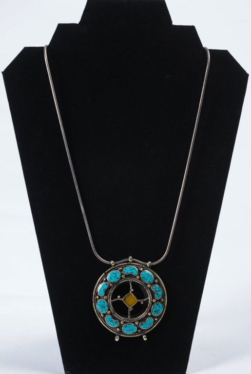 Sterling Silver Handmade Turquoise and Hardstone Necklace.