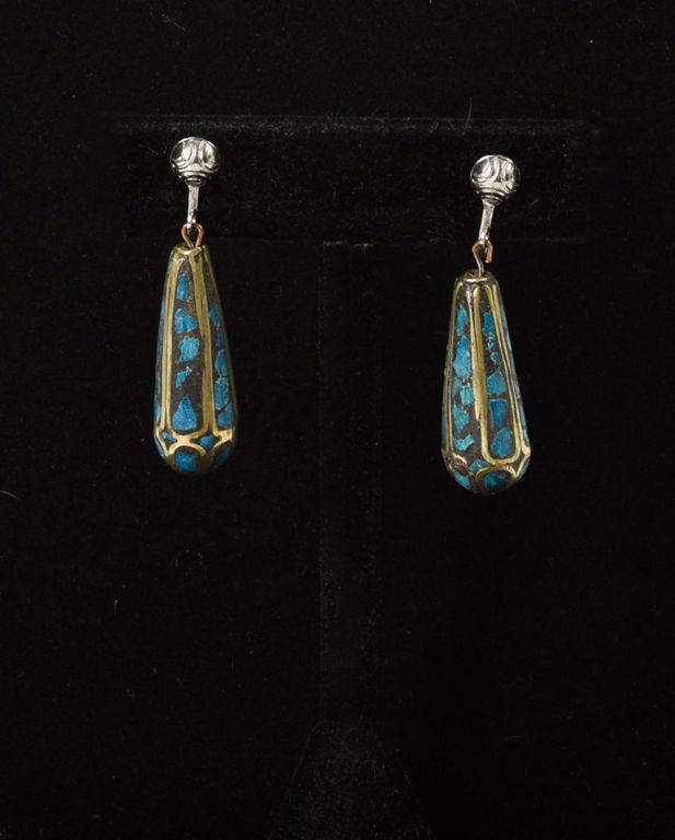Long Sterling Drop Earrings with Turquoise Inlay.