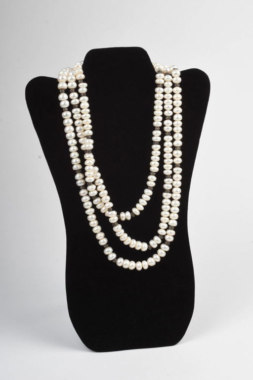 Three Strand Large Genuine Pearl Necklace.