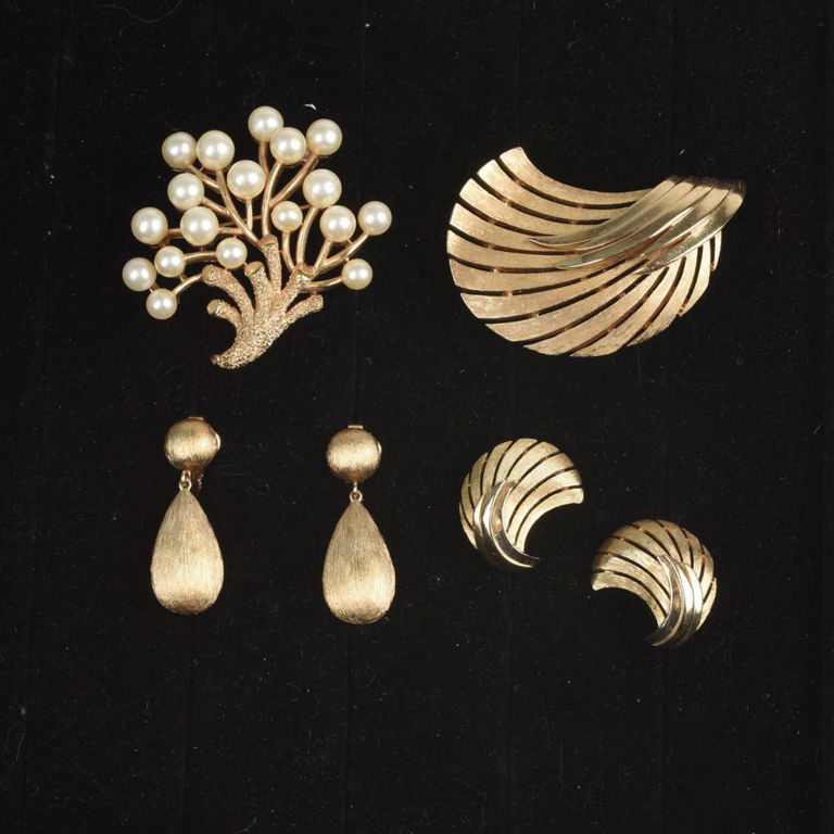 Trifari Crown Gold Tone and Pearl Lot.