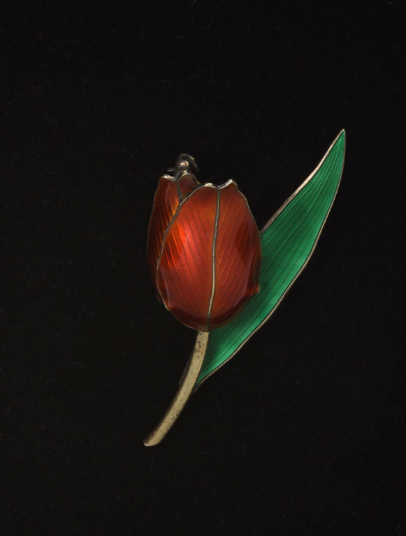 Norwegian Sterling and Enamel Red Tulip Pin.