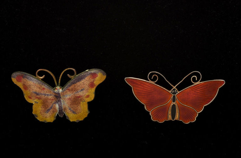Two Enamel Butterfly Pins.