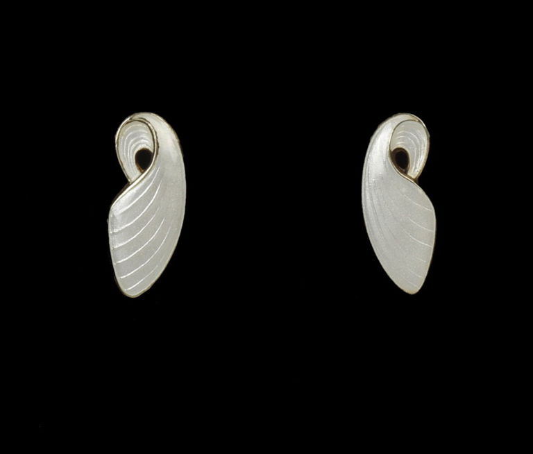 Danish Sterling and Enamel Stylized Leaf Earrings.