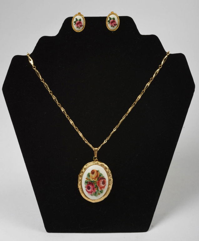 Three Piece Set of Petit Point Jewlery.