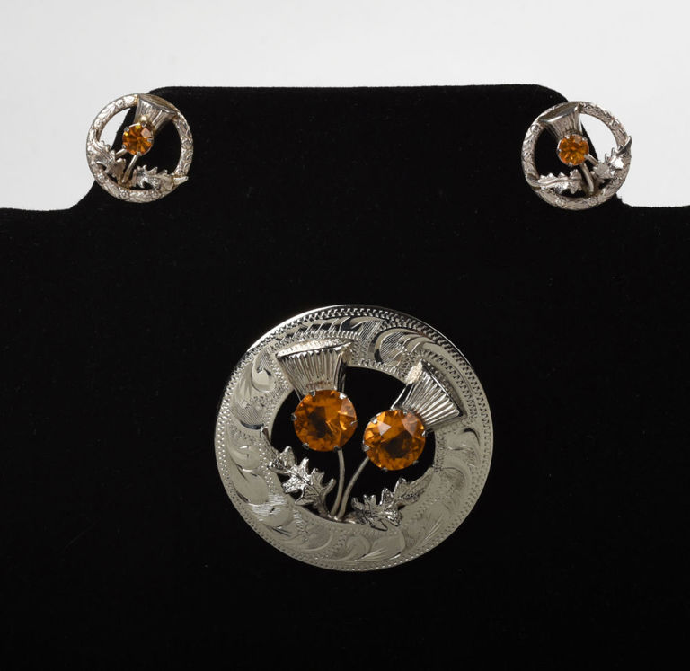Scottish Thistle Sterling Pin and Earrings Set.