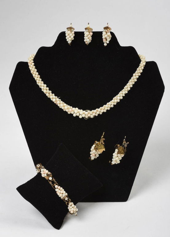 Five Piece Set of White Coral Jewelry.