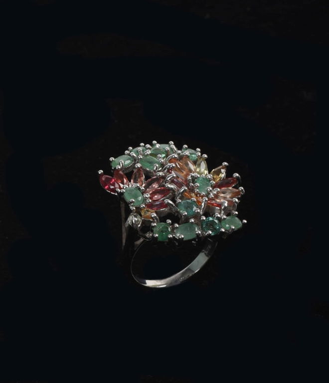 Sterling SIlver Flower Ring with Multi-Color Stones.