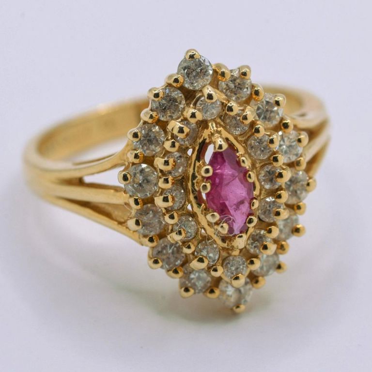 14K Yellow Gold Ruby & Diamond Melee Ring