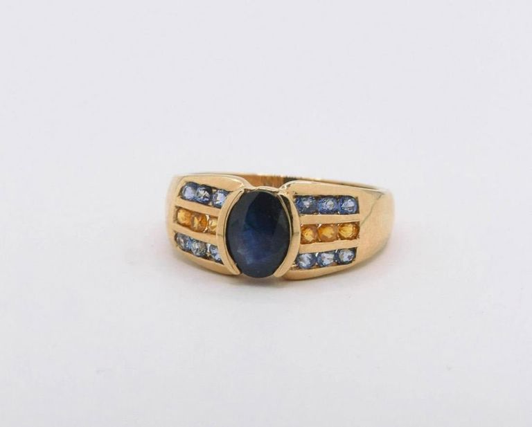 14K Yellow Gold Blue, Ceylon & Yellow Sapphire Ring