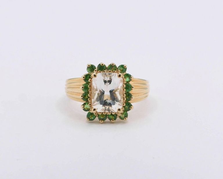 14K Yellow Gold Danburite & Tsavorite Garnet Ring