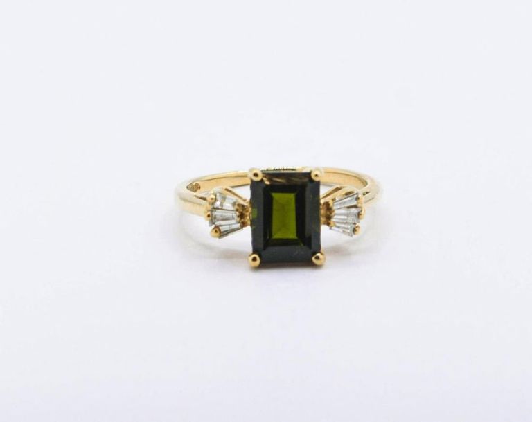 14K Yellow Gold Tourmaline & Diamond Ring