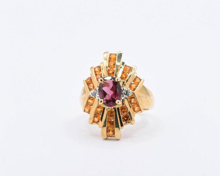 14K Rhodalite & Mandarin Garnet Diamond Ring