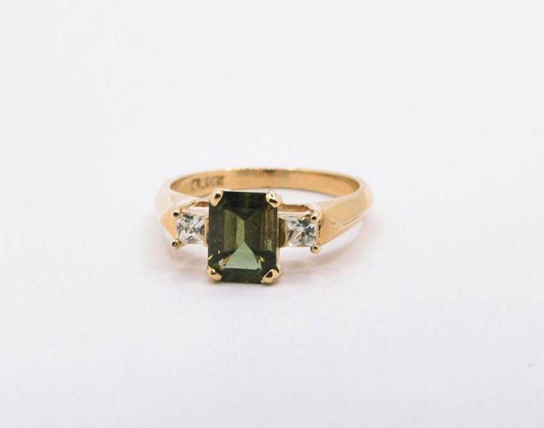 14K Moldavite & White Topaz Ring