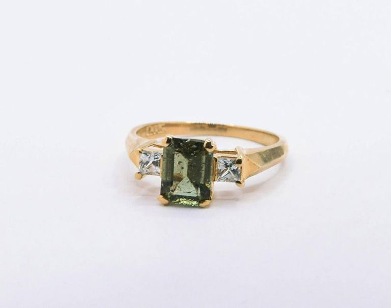 14K Moldavite & White Topaz Ring