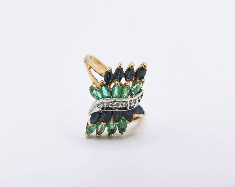 10K Emerald, Sapphire & Diamond Ring