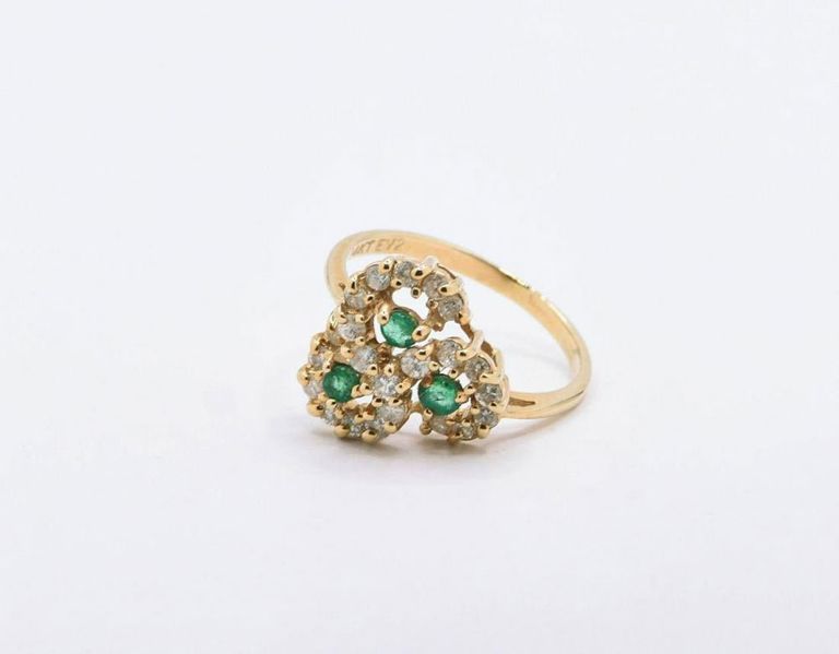 14K Emerald & White Topaz Ring