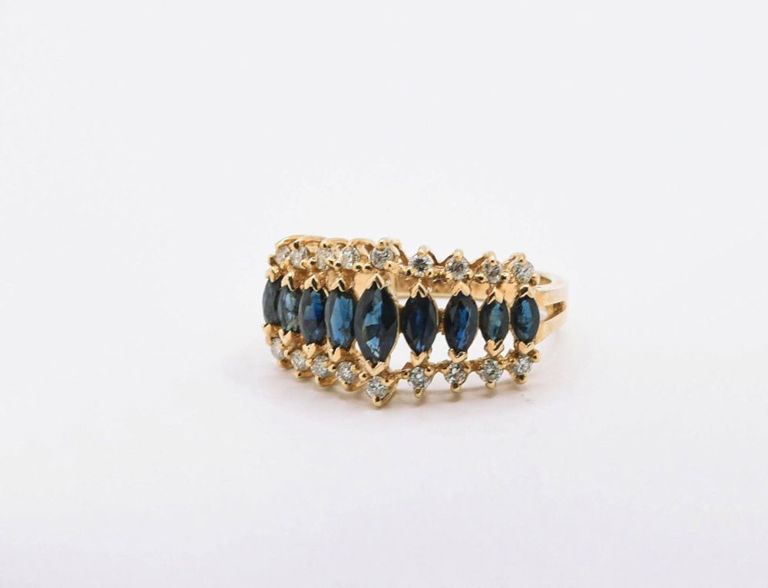 14K Sapphire & White Topaz Ring
